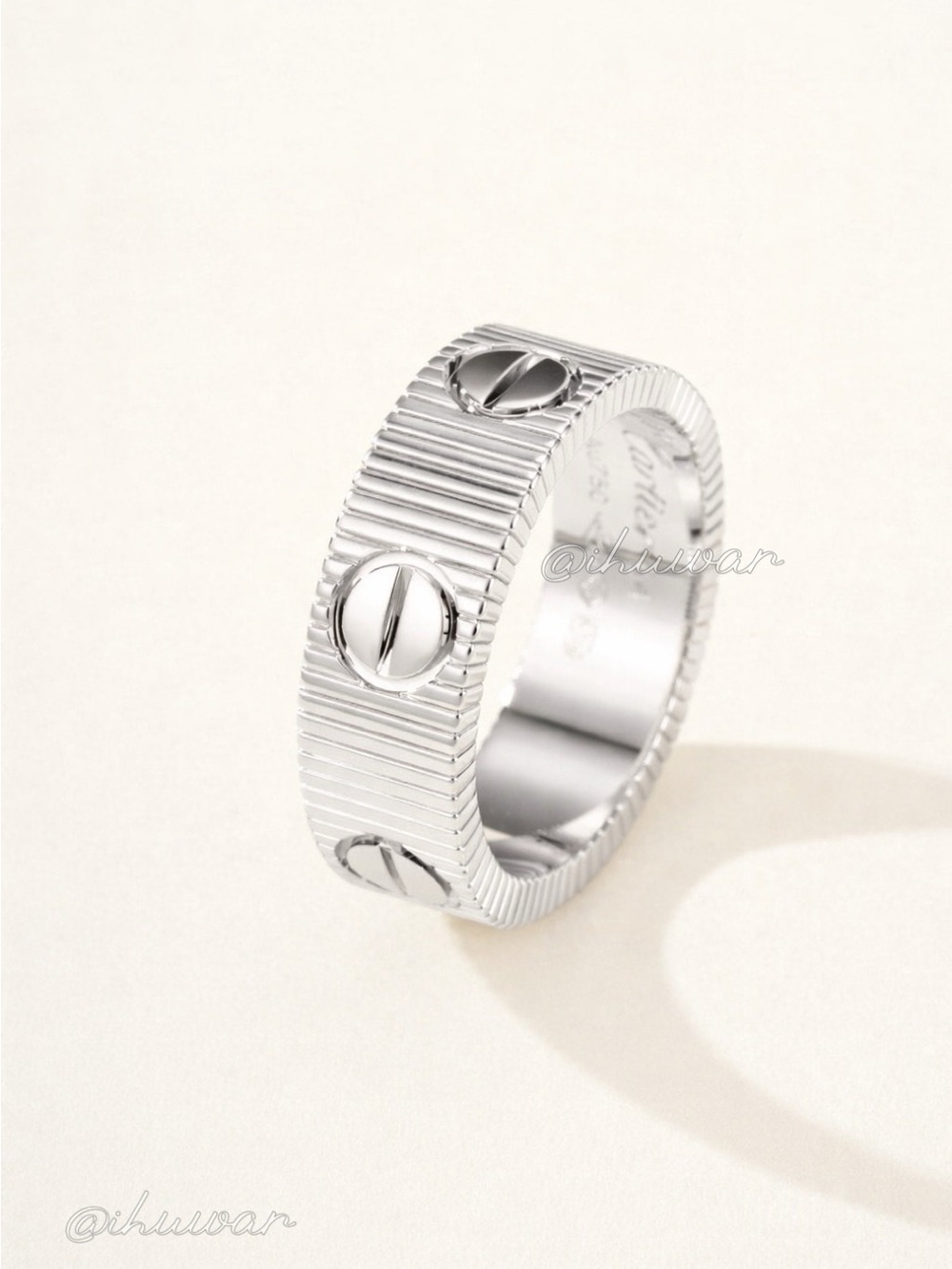18K White Gold Plated LOVE Ring Ribbed Screw Motif Band Size 9 - Picture 3 of 7